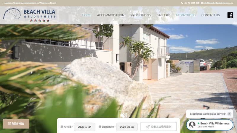 Beach Villa Wilderness website screenshot
